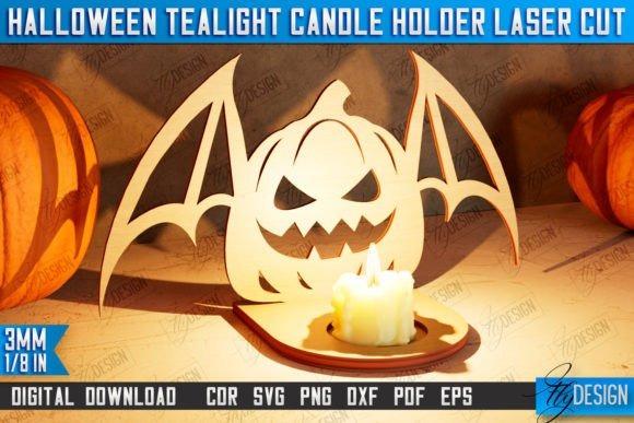 Halloween Tealight Candle Holder — Halloween laser cut ideas Halloween laser cut ideas showing a bat-winged pumpkin tealight candle holder casting shadows