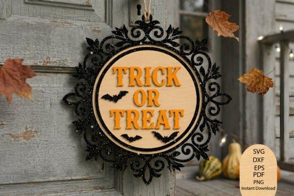 Trick or Treat Laser Cut Sign — Halloween laser cut ideas Halloween laser cut ideas Trick or Treat wall sign with decorative circular frame and bats