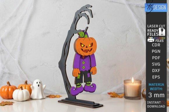 Laser Cut Halloween Decoration — laser cut Halloween decorations Laser cut Halloween decorations featuring a playful pumpkin-headed character hanging from a spooky hand stand