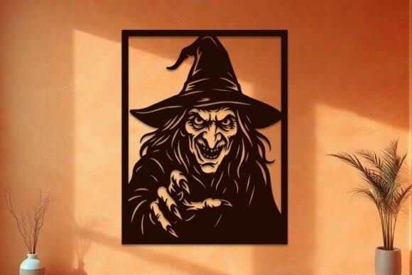Halloween Witch Wall Art — Halloween laser cut ideas Halloween laser cut ideas witch silhouette wall art with a dark, gothic style on an orange wall
