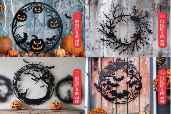 Halloween Laser Cut Wreaths — Halloween laser cut ideas Halloween laser cut ideas featuring four different black laser cut wreath designs with pumpkins and spooky themes