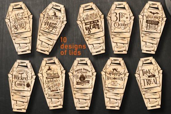 Halloween Laser Cut Coffin Box Lids Halloween laser cut coffin box lids with 10 different spooky designs for treat boxes and party decor