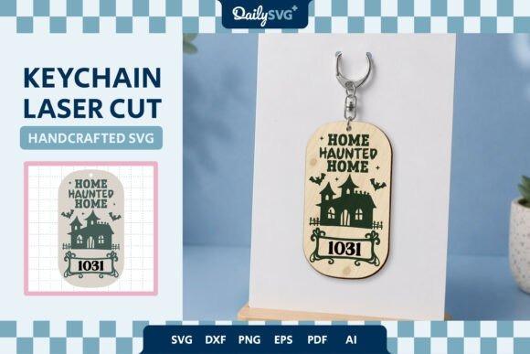 Haunted House Halloween Keychain — Halloween laser cut keychain Halloween laser cut keychain with haunted house design and 'Home Haunted Home' text
