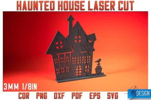 Haunted House Laser Cut — Halloween laser cut ideas Haunted house laser cut design with windows and a crow on a gravestone against orange background Halloween laser cut ideas