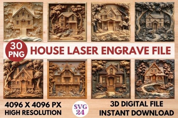 10 Best Useful Laser Engraving Projects for Home: Ideas and Tips 18 Grayscale laser engraving projects for home featuring detailed house designs in wood panels and plaques