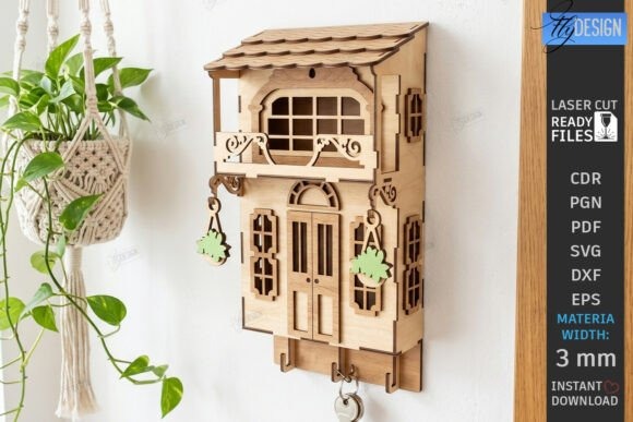 10 Best Useful Laser Engraving Projects for Home: Ideas and Tips 4 House shaped organizer laser engraving projects for home made from 3 mm wood with decorative windows and key hooks