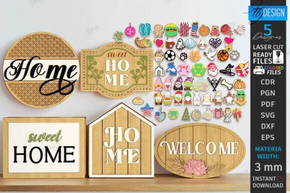 10 Best Useful Laser Engraving Projects for Home: Ideas and Tips 9 Interchangeable home signs laser engraving projects for home with various seasonal and decorative elements