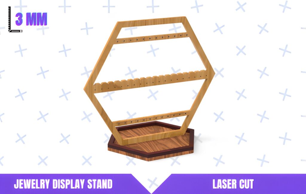 37 Laser Cut Ideas for Creative Maker Projects 19 Laser cut wooden jewelry display stand designed for 3 mm material with multiple slots for earrings and accessories