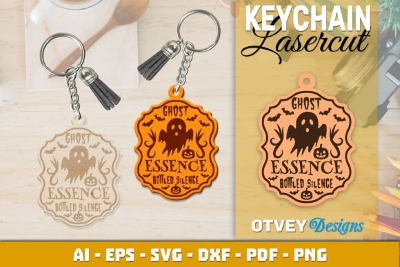 Halloween Laser Cut Keychain Halloween laser cut keychain with ghost essence design in multiple file formats