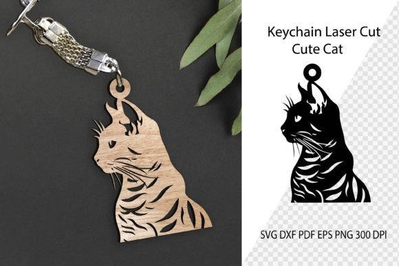 12 Laser Cut Projects for Gifts, Decor and Everyday Use 14 Laser cut projects for gifts cat keychain made of wood with detailed cutout design attached to a metal clip