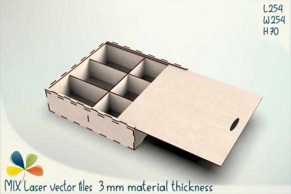 15 Laser Cut Box Ideas with Drawers, Lids and Compartments 17 Laser cut box ideas showing a square wooden organizer with 6 compartments and a sliding lid made from 3 mm material