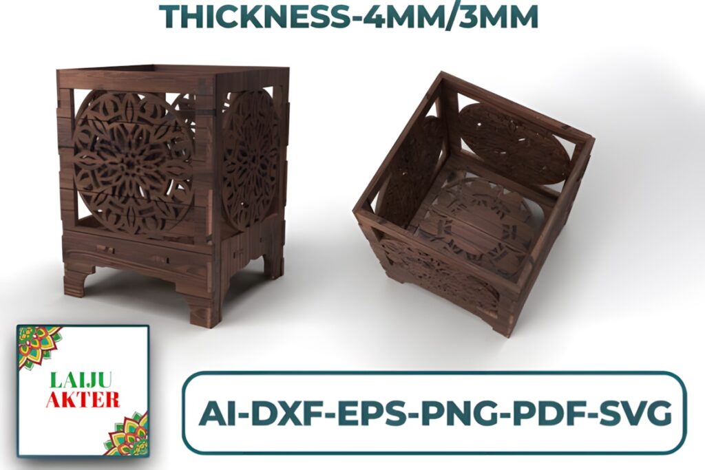45 Laser Cut Files for Ready-to-Make Laser Projects 41 Laser cut files for a decorative money bank box with intricate floral patterns in 4mm and 3mm thickness