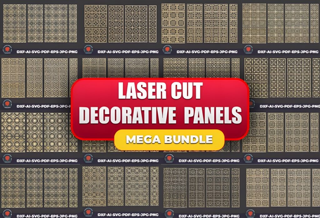 15 Laser Cut Panels for Decorative Cabinet Door Insert Projects 13 Laser cut panels for cabinet door featuring various modern, floral, geometric, and Islamic patterns in a mega bundle