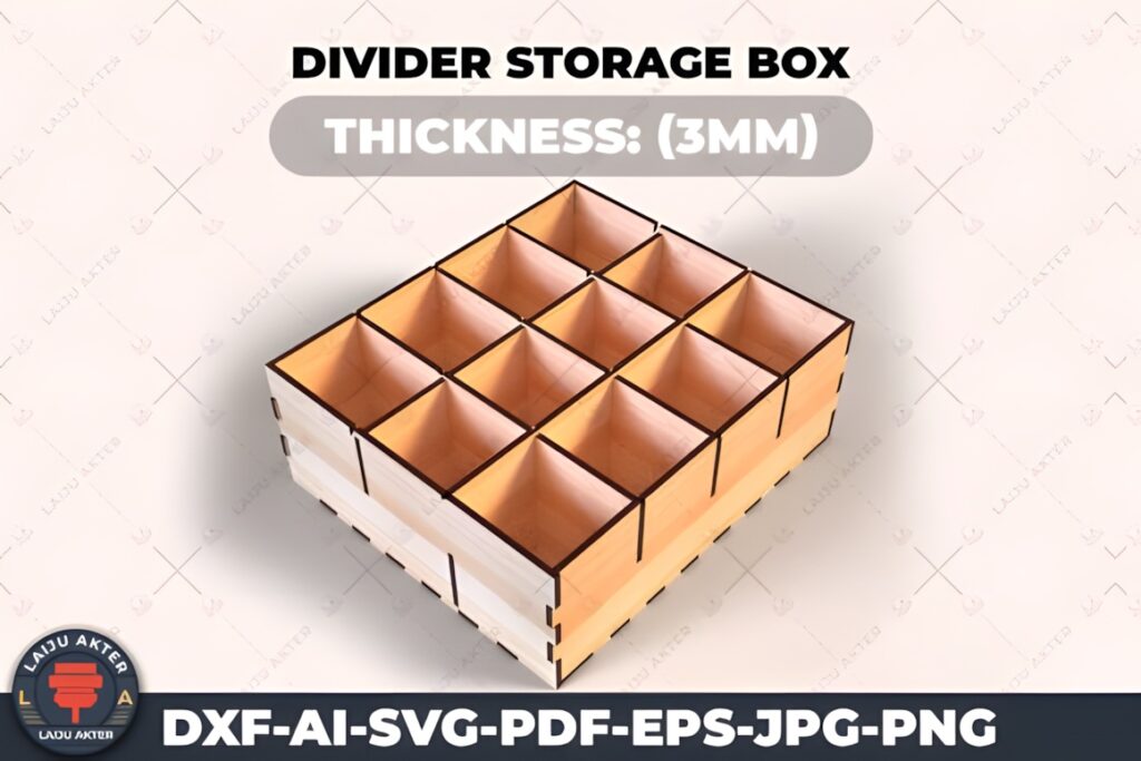 37 Laser Cut Ideas for Creative Maker Projects 7 Laser cut wooden divider storage box with adjustable compartments and 3mm thickness