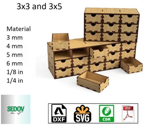 15 Laser Cut Box Ideas with Drawers, Lids and Compartments 12 laser cut box ideas modular drawer organizer storage boxes with three-by-three and three-by-five layouts in plywood