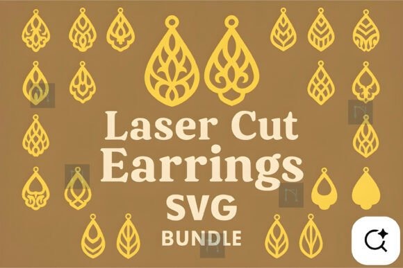 Laser cut wood earrings in various floral and geometric SVG designs with pre-set hook holes