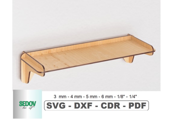 10 Laser Cut Projects for Useful Home and Workshop Builds 17 Laser cut projects for home and workshop showing a floating wall shelf made of light wood with metal supports