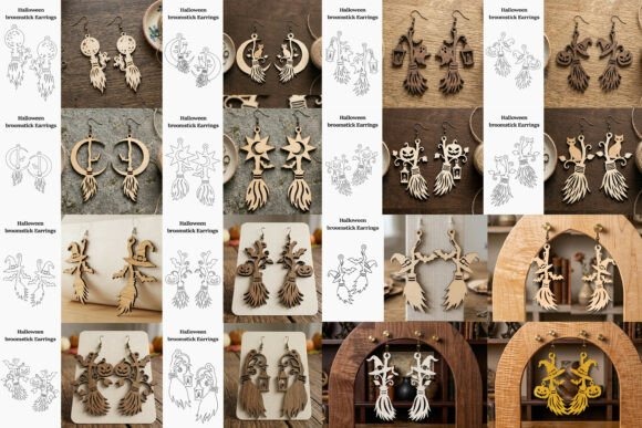 35 Halloween Laser Cut Wood Earrings Ideas 3 halloween laser cut wood earrings in various seasonal designs including pumpkins, bats, witches, and moons