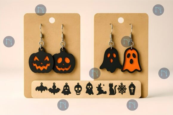 25 Laser Cut Halloween Jewelry Ideas 18 Laser cut Halloween jewelry earrings with pumpkin and ghost silhouettes in black and orange