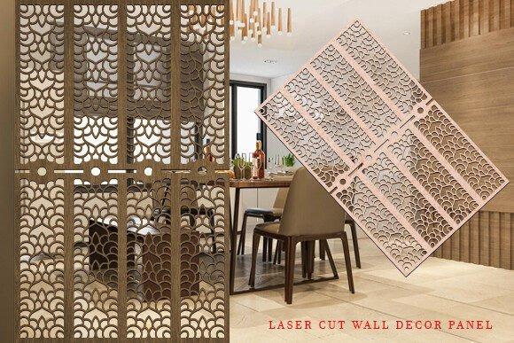 45 Laser Cut Panels for Indoor and Outdoor Features 40 Laser cut panels with intricate geometric patterns used as room partitions and wall decor