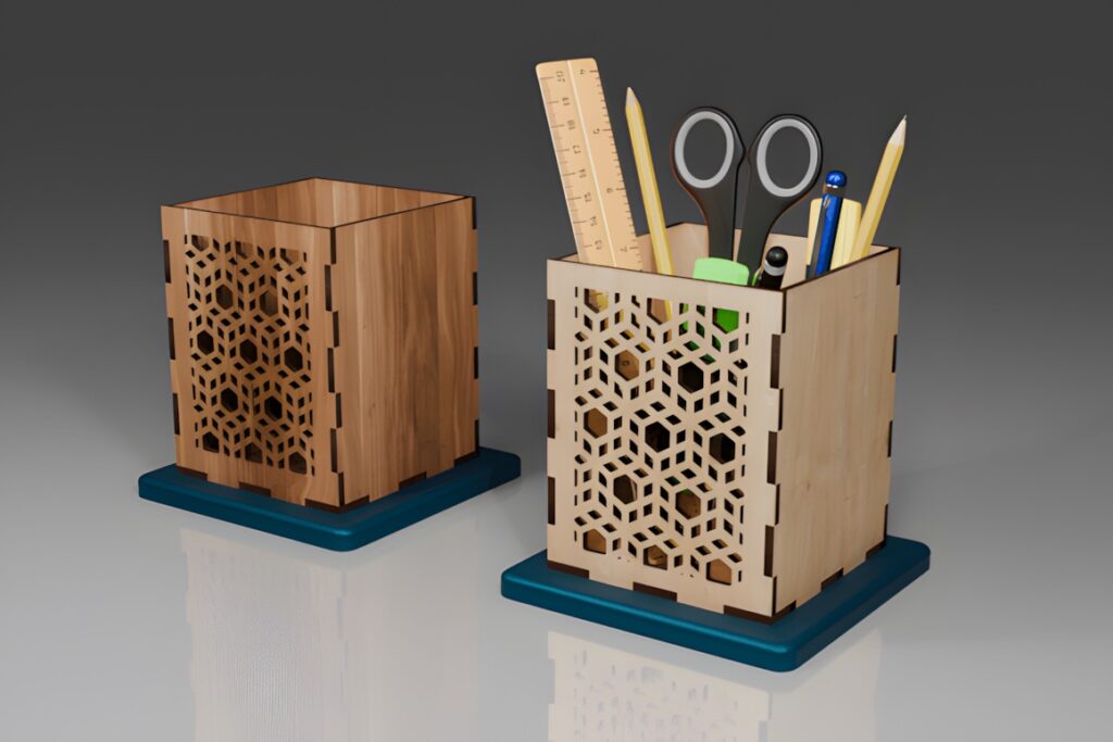45 Laser Cut Files for Ready-to-Make Laser Projects 27 Laser cut files for a pencil holder with hexagonal pattern, designed for 3 mm and 4 mm materials, holding pencils and