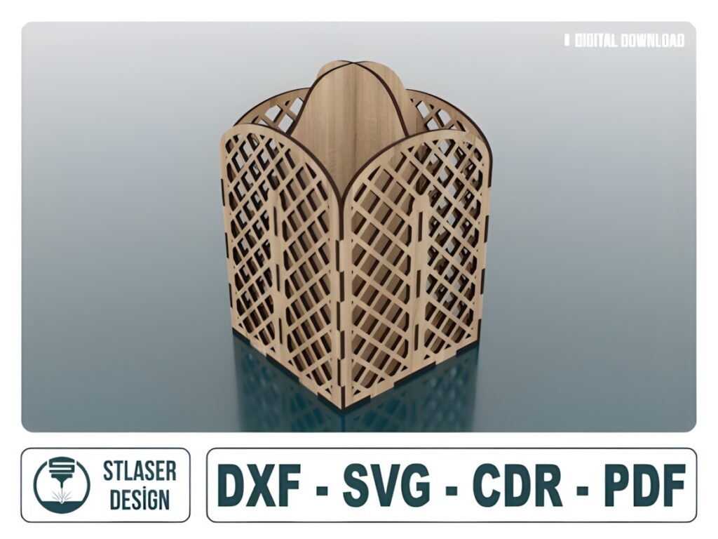 37 Laser Cut Ideas for Creative Maker Projects 32 Laser cut pencil holder with lattice design for vertical desk supplies