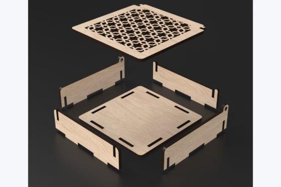 13 Laser Cut Box Projects for Cards, Keepsakes and Small Gifts 7 Laser cut box projects showing flat wooden pieces including a decorative lid and side panels for assembly