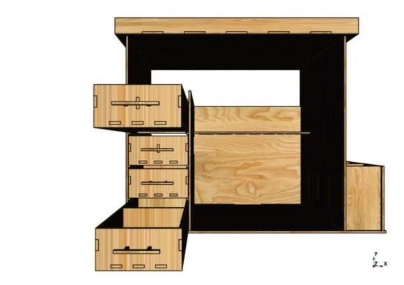 10 Laser Cut Projects for Useful Home and Workshop Builds 5 Laser cut projects for home and workshop showing a large wooden tool desk organiser with multiple compartments and drawers