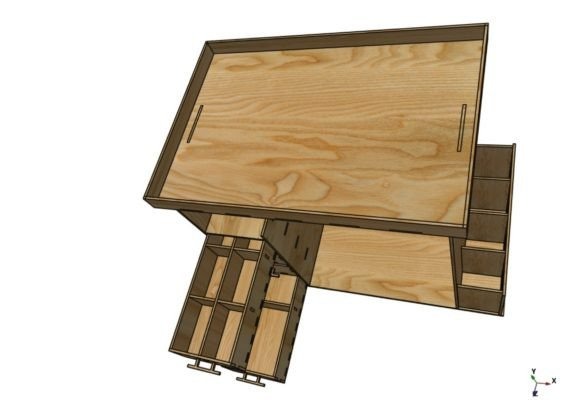 10 Laser Cut Projects for Useful Home and Workshop Builds 6 Laser cut projects for home and workshop showing a large wooden tool desk organiser craft box with multiple compartments