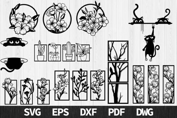 12 Laser Cut Projects for Gifts, Decor and Everyday Use 13 Laser cut projects for gifts featuring floral and cat-themed wall art designs in multiple file formats