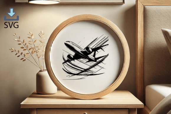 Laser engraving ideas showing a wooden plaque with an engraved airplane design in black and white