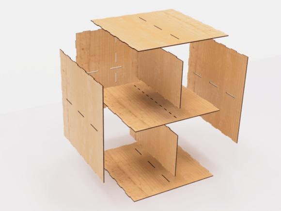 15 Laser Cut Box Ideas with Drawers, Lids and Compartments 5 laser cut box ideas showing flat wooden pieces arranged to form a box with four compartments