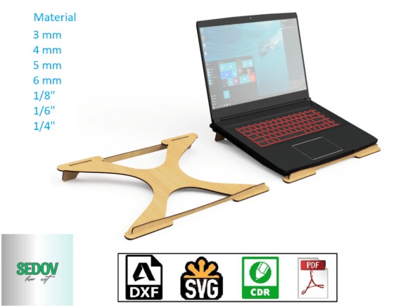 10 Laser Cut Projects for Useful Home and Workshop Builds 21 Laser cut projects for home and workshop showing a wooden laptop stand template next to a laptop