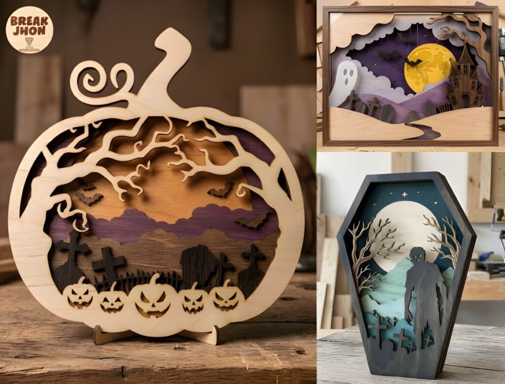 29 Laser Cut SVG Files for Wood, MDF and Acrylic Projects 22 Layered Halloween shadow box designs including pumpkin, haunted house, and coffin — laser cut SVG files for wood projects