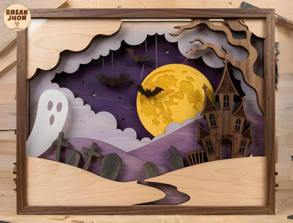 29 Laser Cut SVG Files for Wood, MDF and Acrylic Projects 23 Layered Halloween shadow box with ghost, bats, full moon, haunted house, and — laser cut SVG files for wood projects