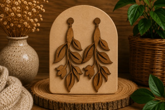 23 Laser Cut Wood Jewelry Ideas 9 Laser cut wood jewelry featuring leaf and floral wooden earrings with botanical design