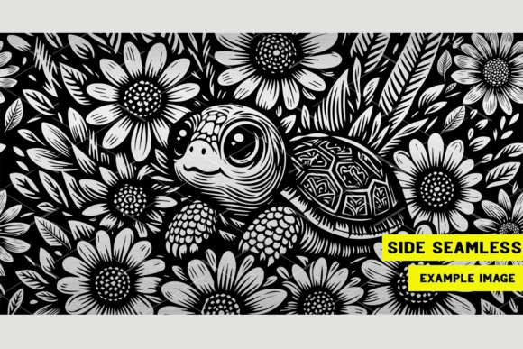 Laser engraving ideas featuring a detailed turtle wrap design surrounded by flowers for tumblers