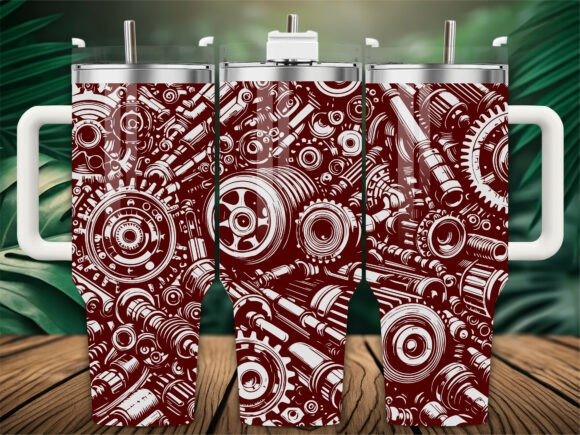 40-ounce tumblers with intricate mechanical texture laser engraving ideas in dense full-wrap design