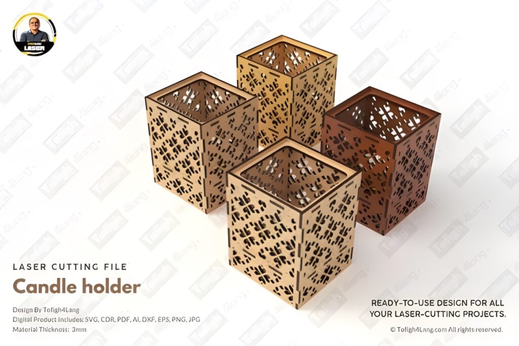 45 Laser Cut Files for Ready-to-Make Laser Projects 43 Laser cut files for modern candle holder designs with intricate patterns in wood material