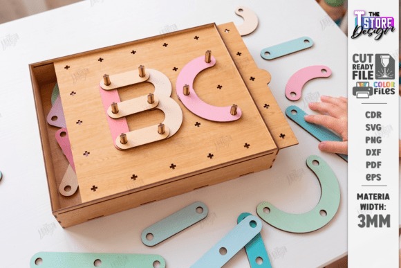 21 Laser Cut Toys for Kids and Creative Play 22 Montessori alphabet peg board laser cut toy with colorful removable letters for literacy learning — laser cut toys