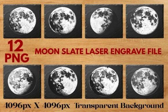 31 Laser Engraving Ideas for Practical DIY Builds 24 Moon slate laser engraving ideas showing 12 high-resolution grayscale moon phase designs on black slate