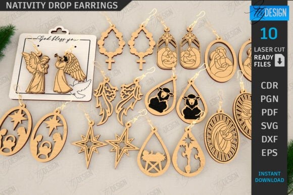 15 Laser Cut Pendant Ideas for Unique Handmade Jewelry 13 Laser cut pendant designs featuring Nativity drop earrings with faith-themed Christmas motifs
