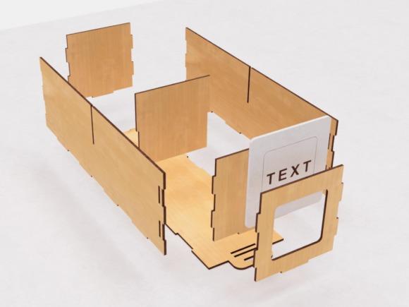 15 Laser Cut Box Ideas with Drawers, Lids and Compartments 11 laser cut box ideas showing an unassembled wooden organizer with interlocking panels and a front panel with a cutout window