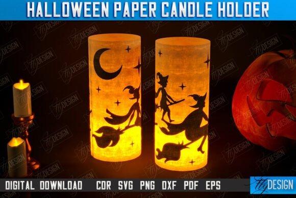Halloween Laser Cut Candle Holders — Halloween laser cut ideas Halloween laser cut ideas showing paper candle holders with witch and moon silhouettes glowing with LED light