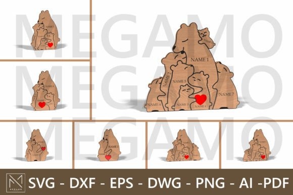12 Laser Engraving Ideas for Personalized Gifts and Keepsakes 5 Personalized laser engraving gift ideas featuring a bear family puzzle sign with custom names and a red heart
