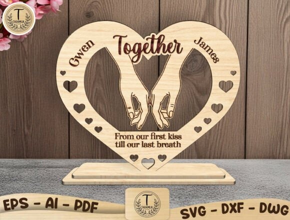 12 Laser Engraving Ideas for Personalized Gifts and Keepsakes 10 Personalized laser engraving gift ideas showing a wooden couple heart sign with names Gwen and James and romantic text