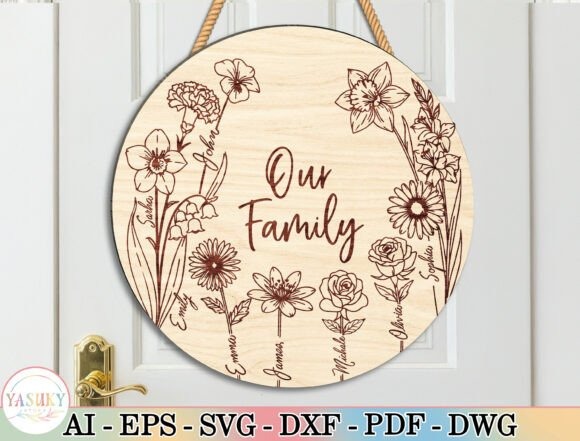 Laser Engraving Ideas for 10 Useful Home Projects 11 Personalized family flower door sign with engraved floral designs and family names laser engraving ideas for home decor