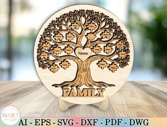 Laser Engraving Projects for Gifts, Signs and Home Decor 5 Layered family tree laser engraving projects for gifts and home with editable names and display stand