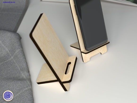 10 Laser Cut Projects for Useful Home and Workshop Builds 20 Laser cut projects for home and workshop showing two wooden phone stands on a white surface