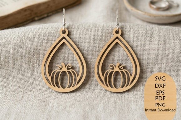 23 Laser Cut Wood Jewelry Ideas 23 Laser cut wood jewelry pumpkin teardrop earrings with seasonal fall motif on fabric background